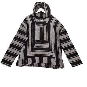 Frestyle Baja Mexican Saddle Blanket Pullover Jerga‎ Hoody Drug Rug Black Mens M